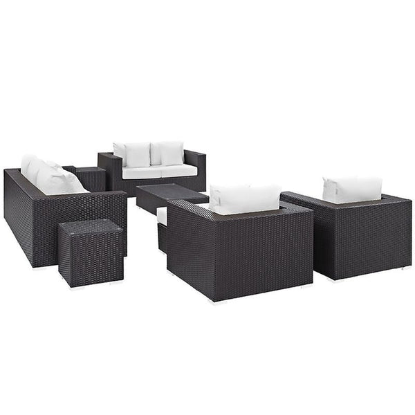 Convene 9 Piece Outdoor Patio Sofa Set in Espresso White