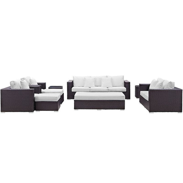 Convene 9 Piece Outdoor Patio Sofa Set in Espresso White