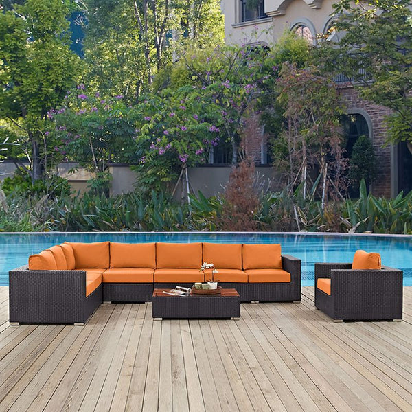 Convene 7 Piece Outdoor Patio Sectional Set in Espresso Orange