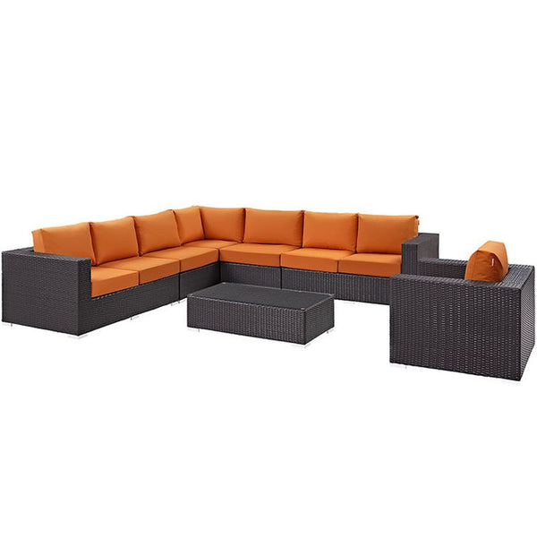 Convene 7 Piece Outdoor Patio Sectional Set in Espresso Orange