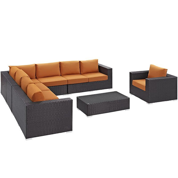 Convene 7 Piece Outdoor Patio Sectional Set in Espresso Orange