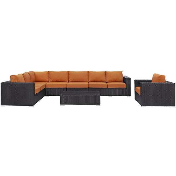 Convene 7 Piece Outdoor Patio Sectional Set in Espresso Orange