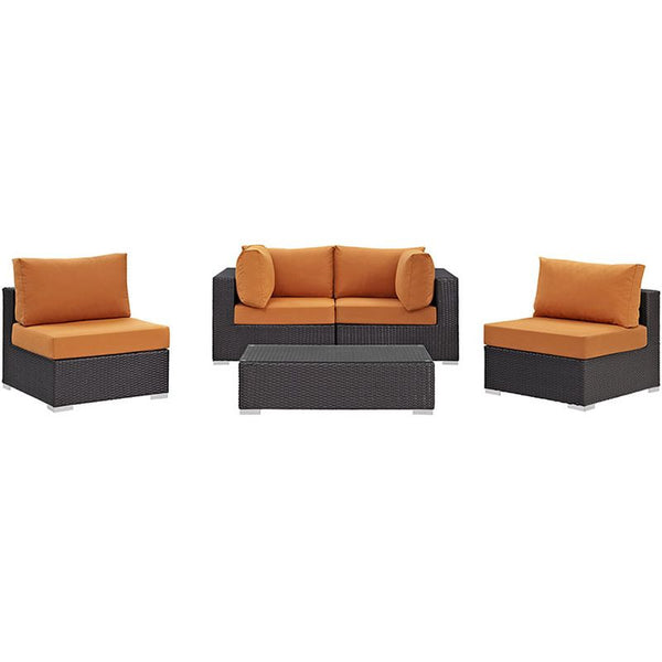 Convene 5 Piece Outdoor Patio Sectional Set in Espresso Orange