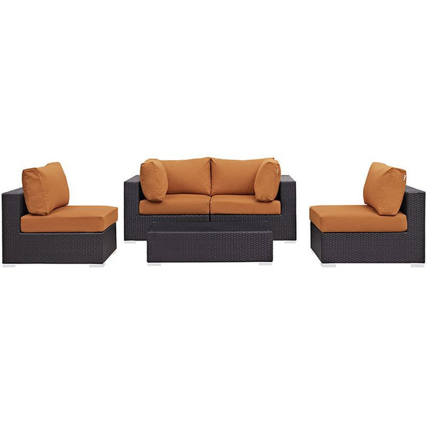 Convene 5 Piece Outdoor Patio Sectional Set in Espresso Orange