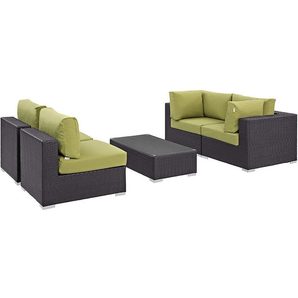 Convene 5 Piece Outdoor Patio Sectional Set in Espresso Peridot