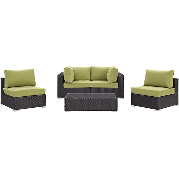 Convene 5 Piece Outdoor Patio Sectional Set in Espresso Peridot