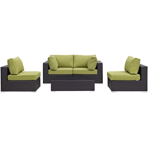 Convene 5 Piece Outdoor Patio Sectional Set in Espresso Peridot
