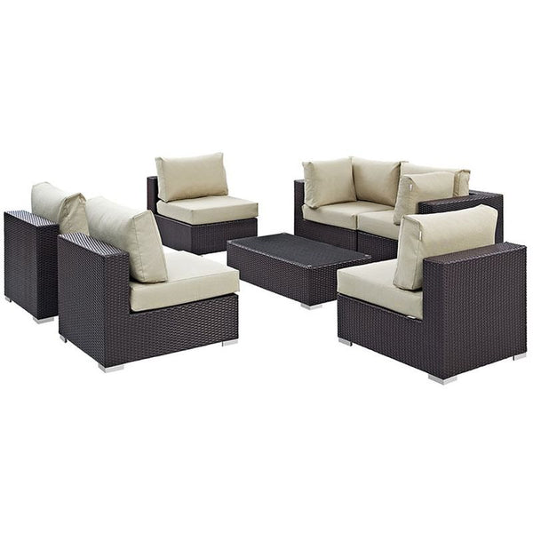 Convene 7 Piece Outdoor Patio Sectional Set in Espresso Beige