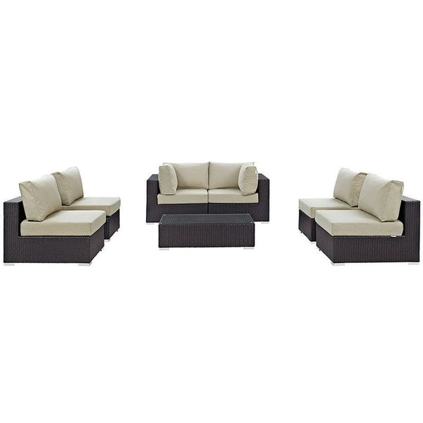 Convene 7 Piece Outdoor Patio Sectional Set in Espresso Beige