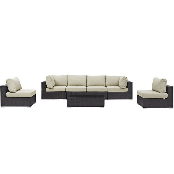 Convene 7 Piece Outdoor Patio Sectional Set in Espresso Beige
