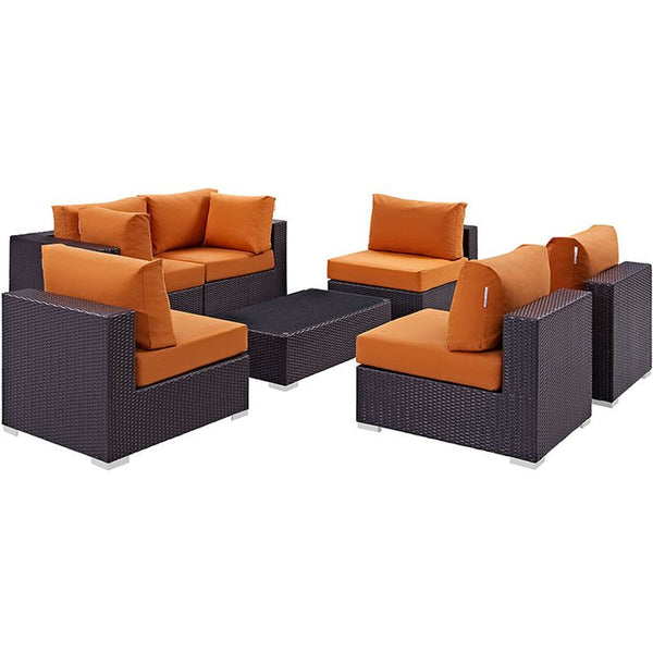 Convene 7 Piece Outdoor Patio Sectional Set in Espresso Orange