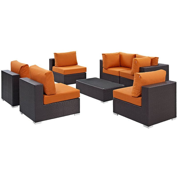 Convene 7 Piece Outdoor Patio Sectional Set in Espresso Orange