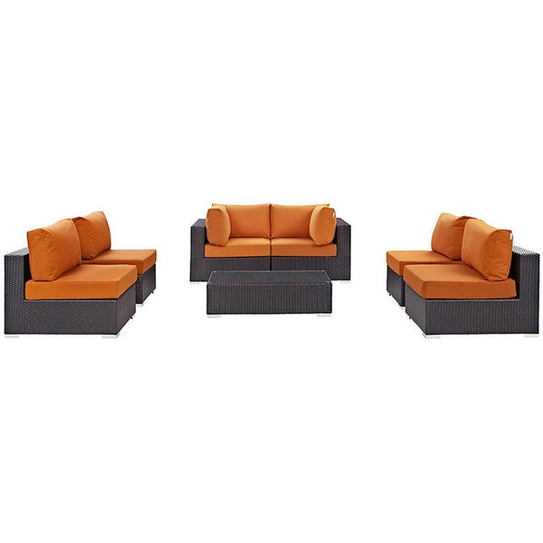Convene 7 Piece Outdoor Patio Sectional Set in Espresso Orange
