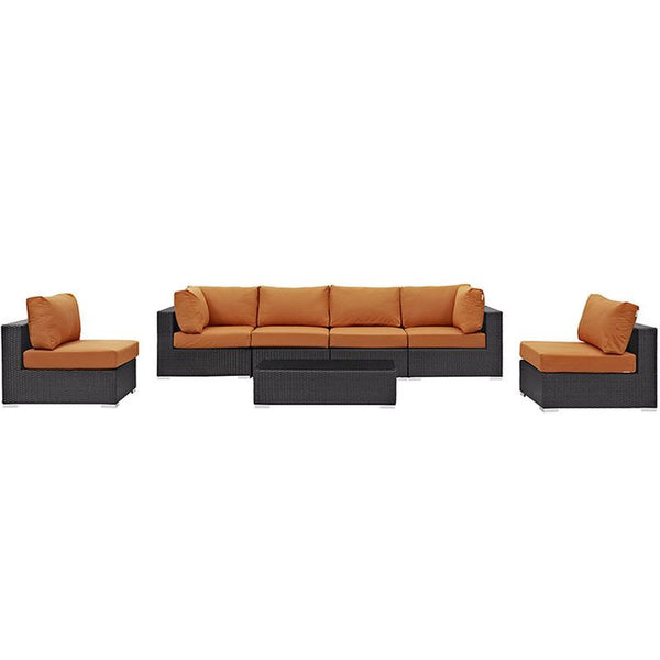 Convene 7 Piece Outdoor Patio Sectional Set in Espresso Orange