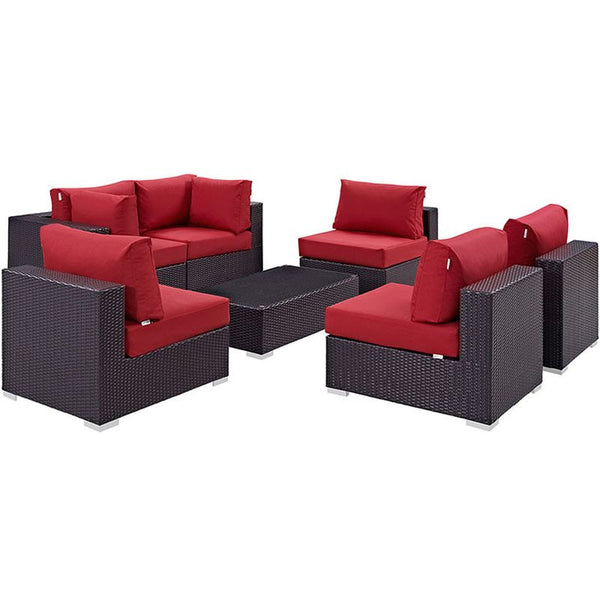 Convene 7 Piece Outdoor Patio Sectional Set in Espresso Red
