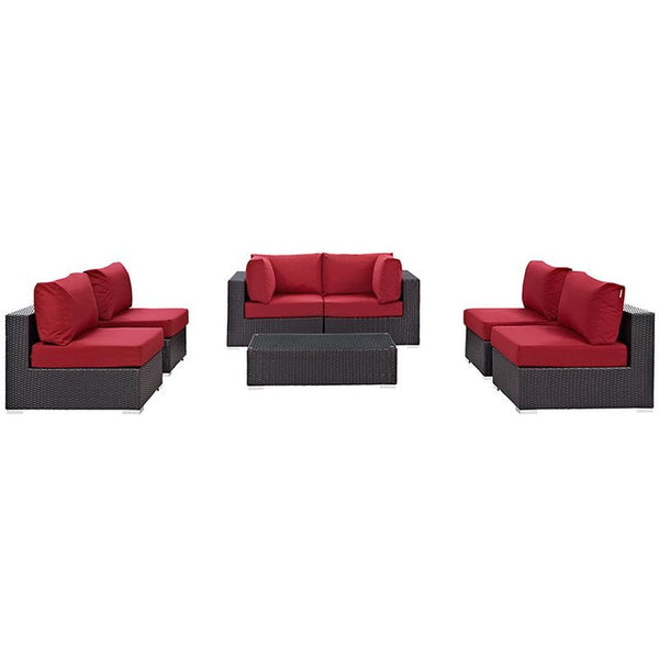 Convene 7 Piece Outdoor Patio Sectional Set in Espresso Red