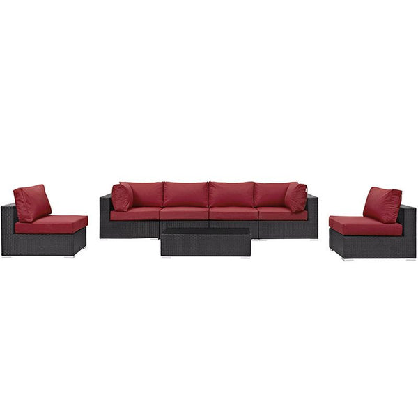 Convene 7 Piece Outdoor Patio Sectional Set in Espresso Red