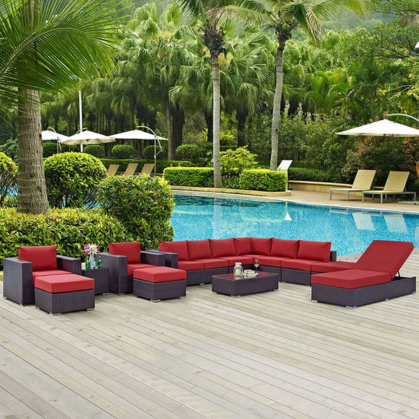 Convene 12 Piece Outdoor Patio Sectional Set in Espresso Red