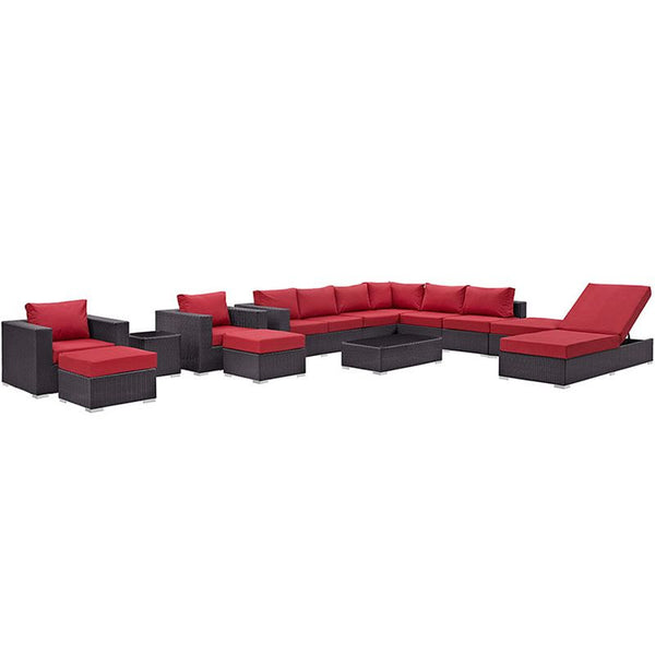 Convene 12 Piece Outdoor Patio Sectional Set in Espresso Red