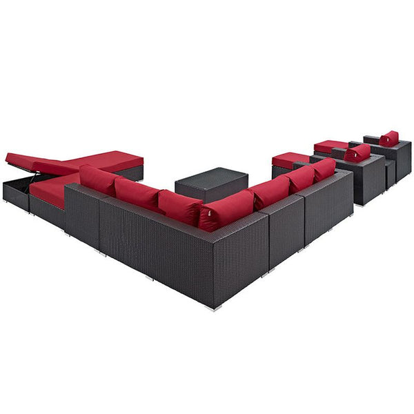 Convene 12 Piece Outdoor Patio Sectional Set in Espresso Red