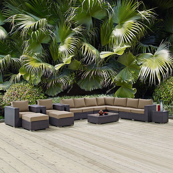 Convene 11 Piece Outdoor Patio Sectional Set in Espresso Mocha