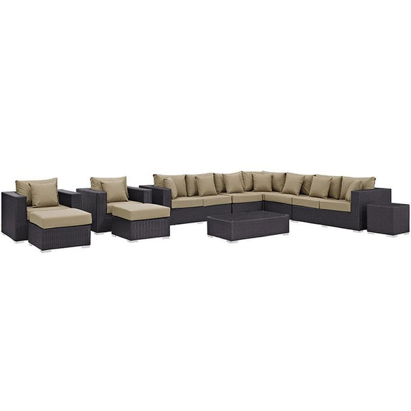 Convene 11 Piece Outdoor Patio Sectional Set in Espresso Mocha