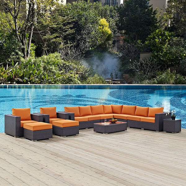 Convene 11 Piece Outdoor Patio Sectional Set in Espresso Orange