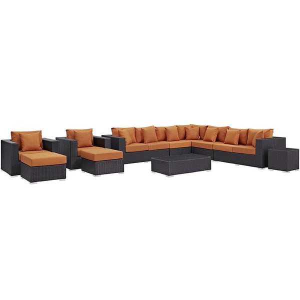 Convene 11 Piece Outdoor Patio Sectional Set in Espresso Orange