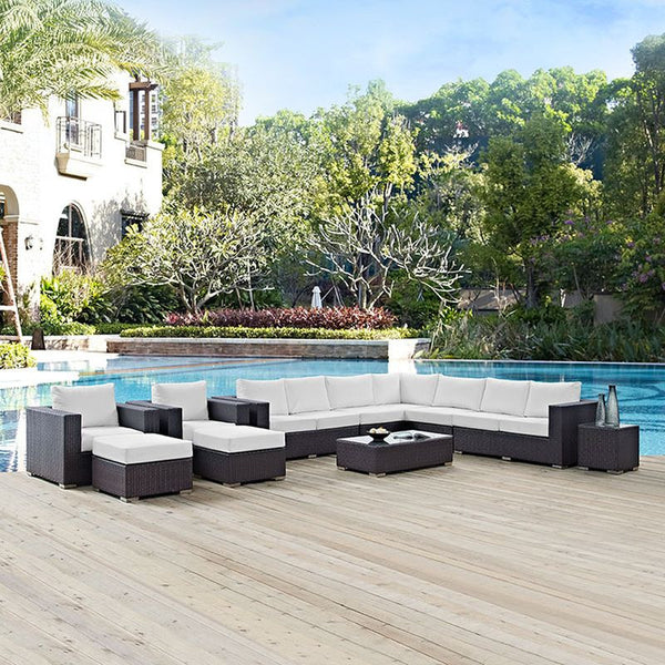 Convene 11 Piece Outdoor Patio Sectional Set in Espresso White