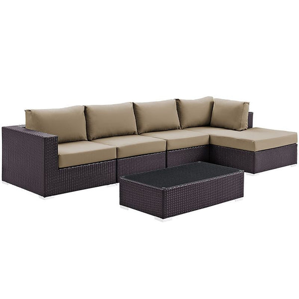 Convene 5 Piece Outdoor Patio Sectional Set in Espresso Mocha