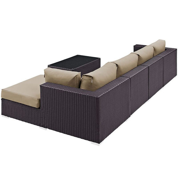 Convene 5 Piece Outdoor Patio Sectional Set in Espresso Mocha