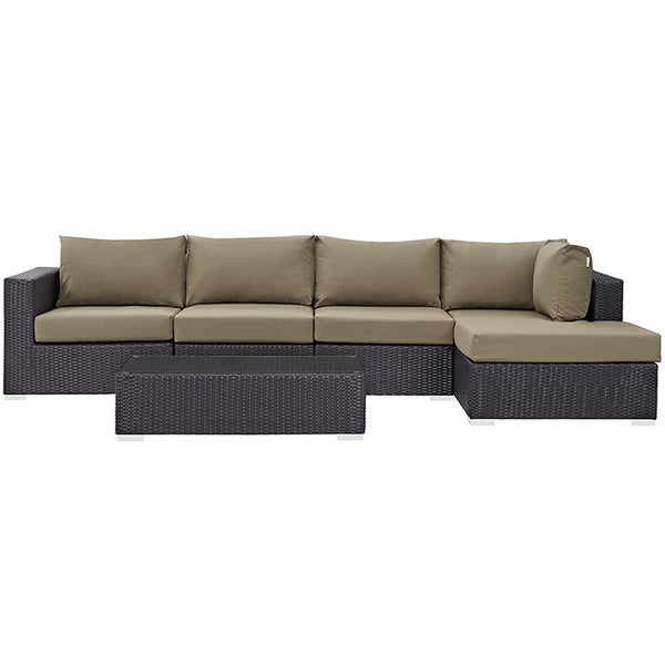 Convene 5 Piece Outdoor Patio Sectional Set in Espresso Mocha