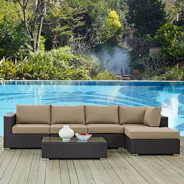 Convene 5 Piece Outdoor Patio Sectional Set in Espresso Mocha