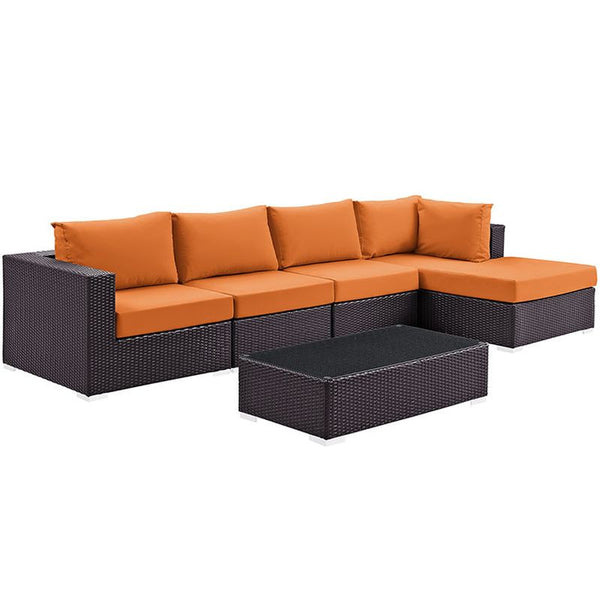 Convene 5 Piece Outdoor Patio Sectional Set in Espresso Orange