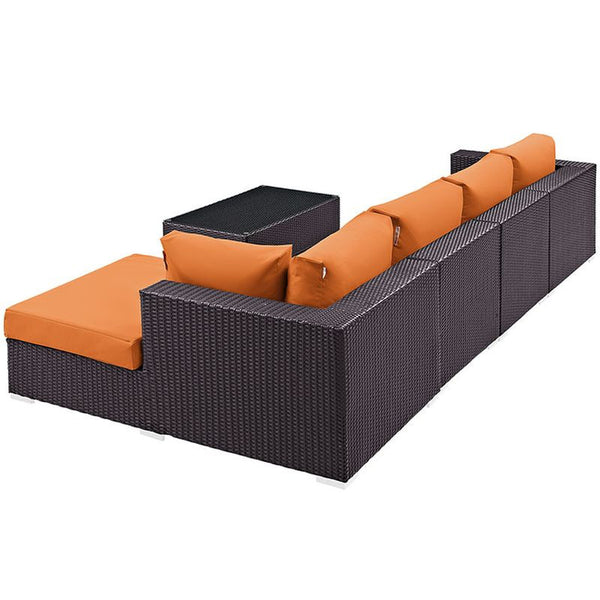 Convene 5 Piece Outdoor Patio Sectional Set in Espresso Orange
