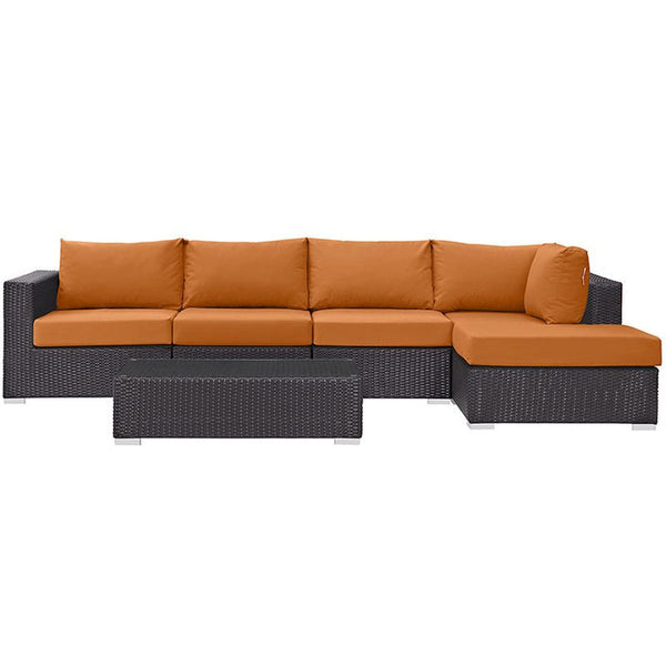Convene 5 Piece Outdoor Patio Sectional Set in Espresso Orange
