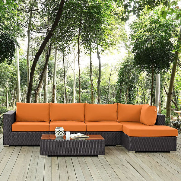 Convene 5 Piece Outdoor Patio Sectional Set in Espresso Orange