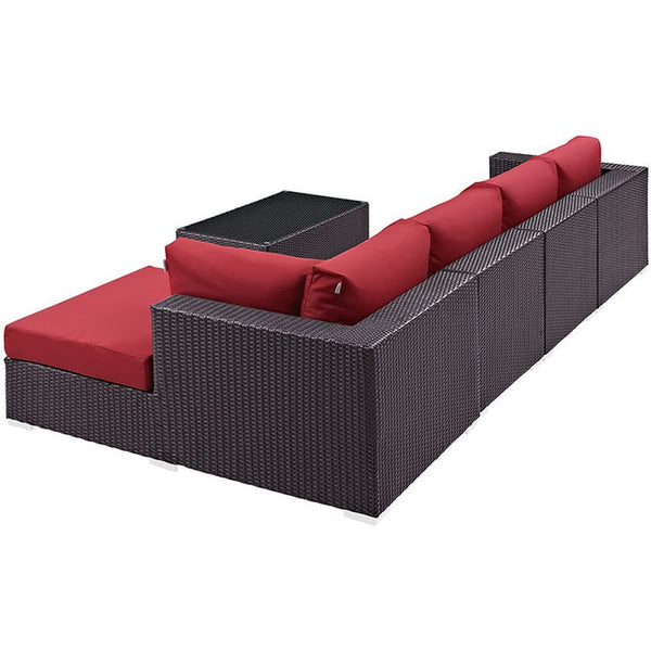 Convene 5 Piece Outdoor Patio Sectional Set in Espresso Red
