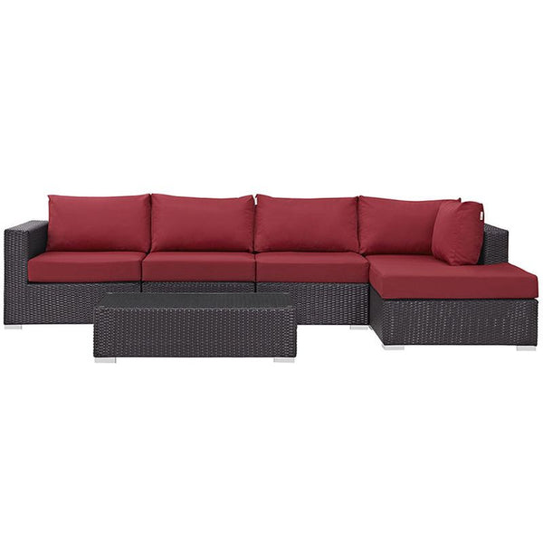 Convene 5 Piece Outdoor Patio Sectional Set in Espresso Red
