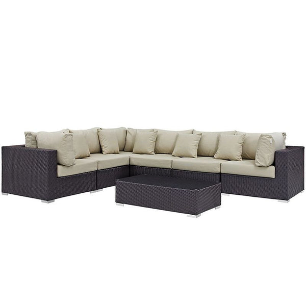 Convene 7 Piece Outdoor Patio Sectional Set in Espresso Beige