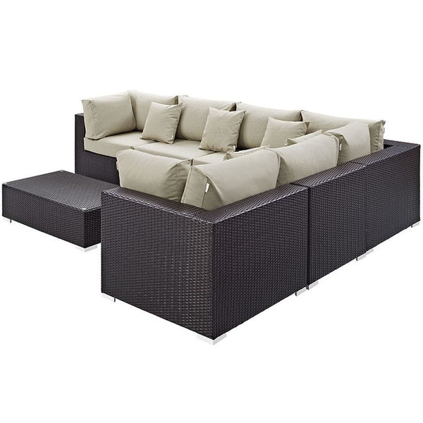 Convene 7 Piece Outdoor Patio Sectional Set in Espresso Beige