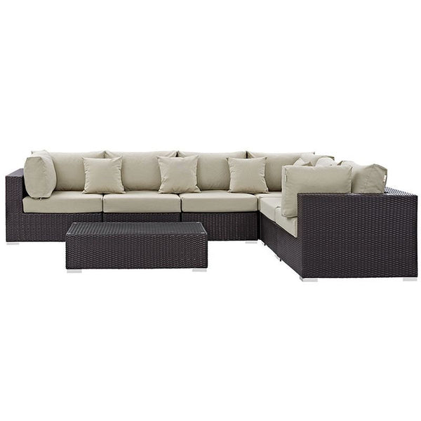 Convene 7 Piece Outdoor Patio Sectional Set in Espresso Beige