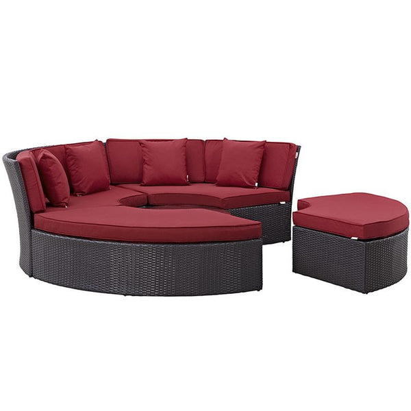 Convene Circular Outdoor Patio Daybed Set in Espresso Red