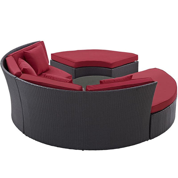 Convene Circular Outdoor Patio Daybed Set in Espresso Red