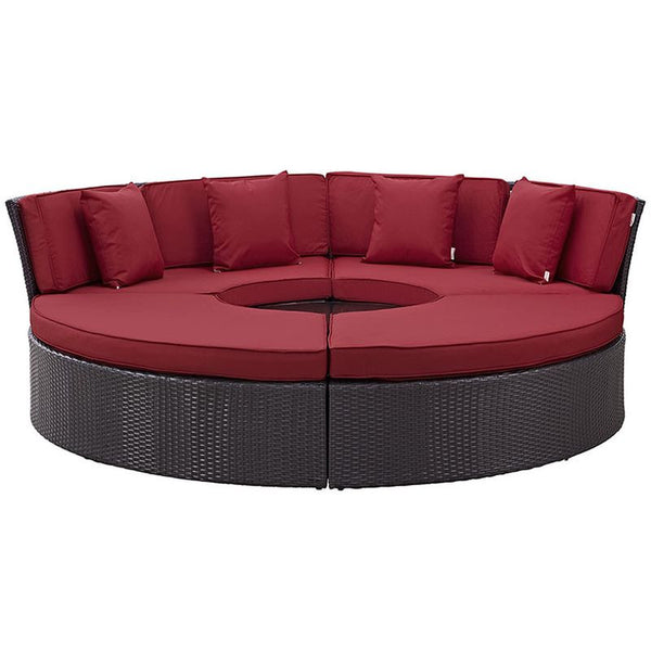 Convene Circular Outdoor Patio Daybed Set in Espresso Red