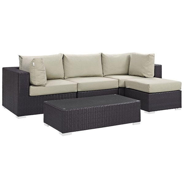 Convene 5 Piece Outdoor Patio Sectional Set in Espresso Beige