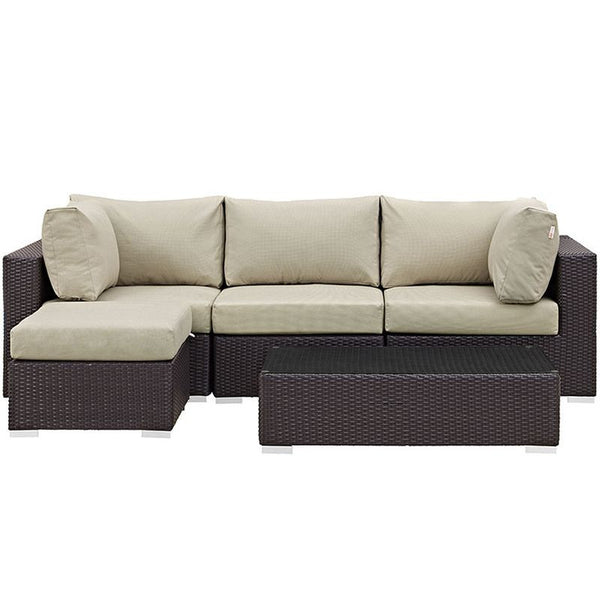 Convene 5 Piece Outdoor Patio Sectional Set in Espresso Beige