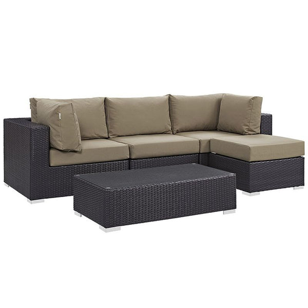 Convene 5 Piece Outdoor Patio Sectional Set in Espresso Mocha