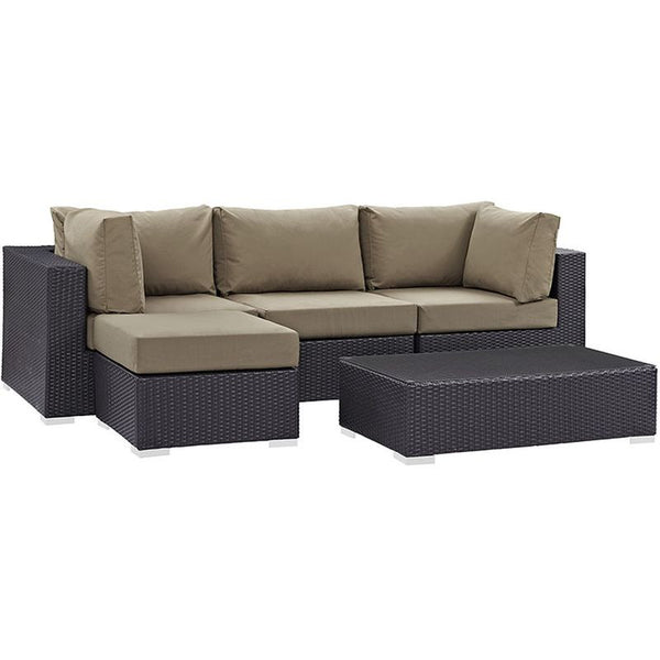 Convene 5 Piece Outdoor Patio Sectional Set in Espresso Mocha