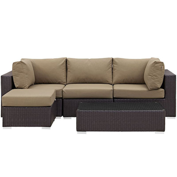 Convene 5 Piece Outdoor Patio Sectional Set in Espresso Mocha